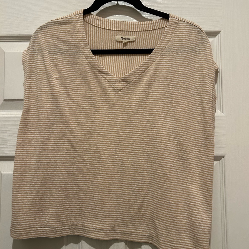 Madewell Cream and Tan Striped V-Neck Tank Top